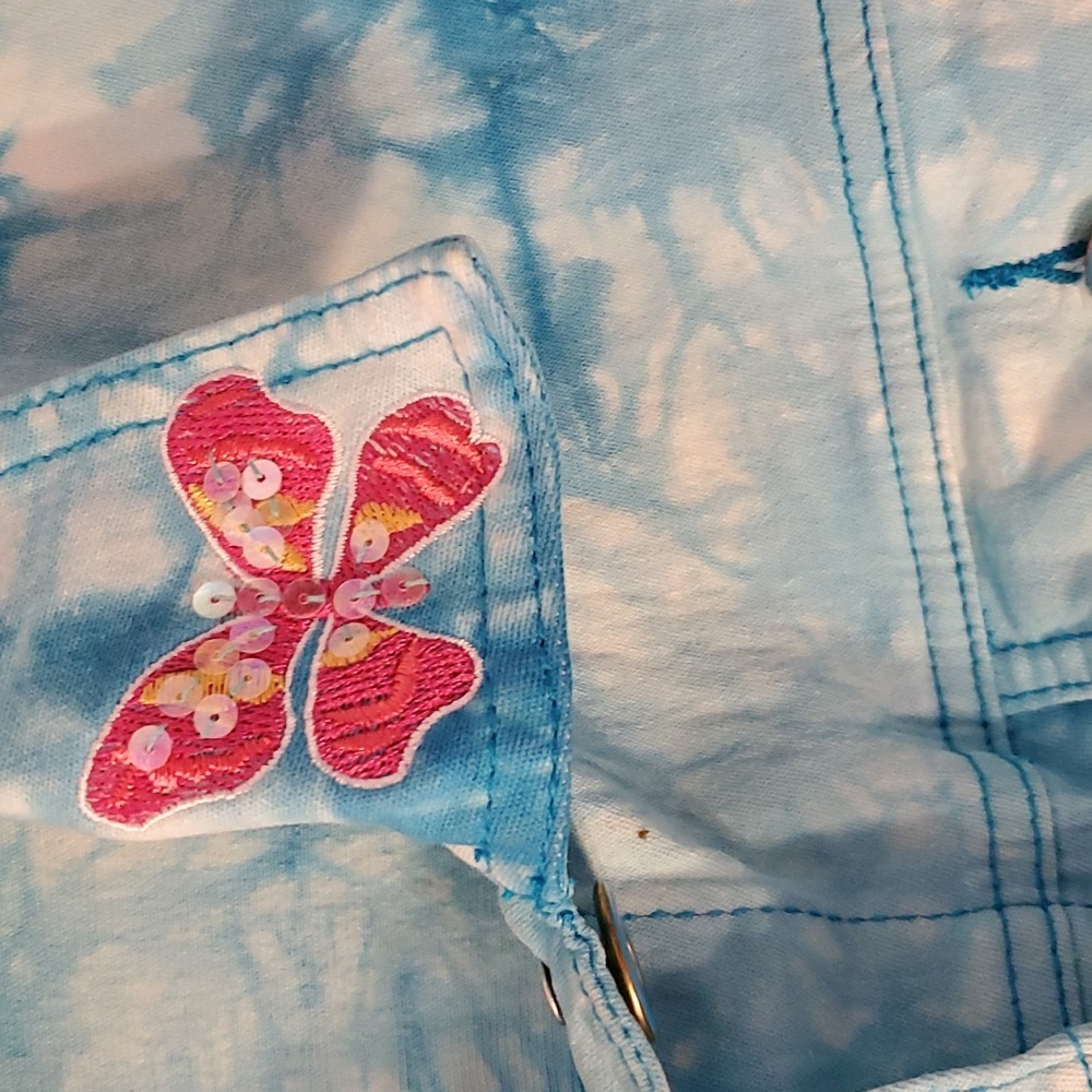 DG2 Diane Gilman Tie-dye Embellished Jean Jacket sz L - Picture 4 of 10